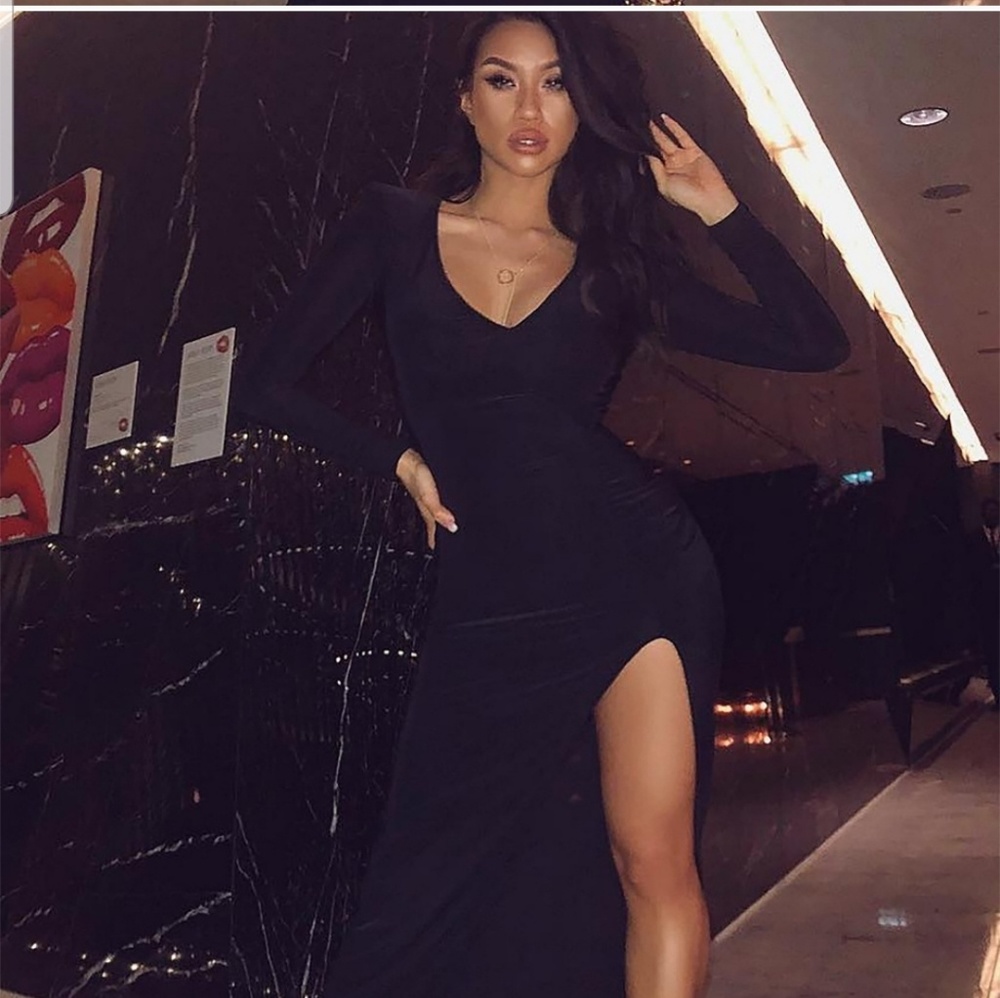Fashion nova black thigh high gown